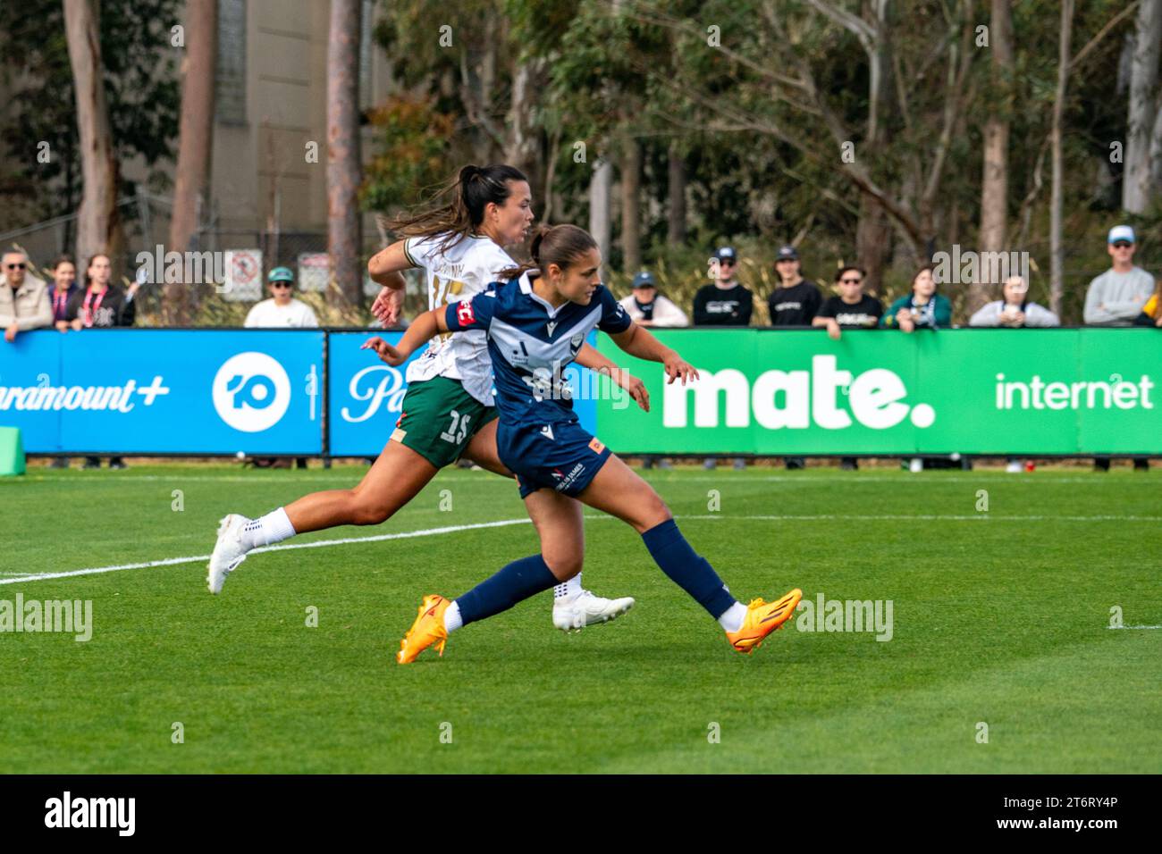 Bundoora, Australia. 12 November, 2023. Melbourne Victory Ella O'Grady (#7) scores her first goal for Melbourne Victory and the 3rd goal of the match. Credit: James Forrester/Alamy Live News Stock Photo