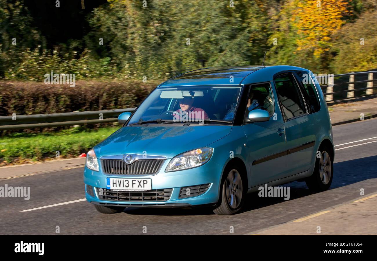 Milton Keynes,UK - Nov 11th 2023: 2013 blue Skoda Roomster  car driving on an English road Stock Photo
