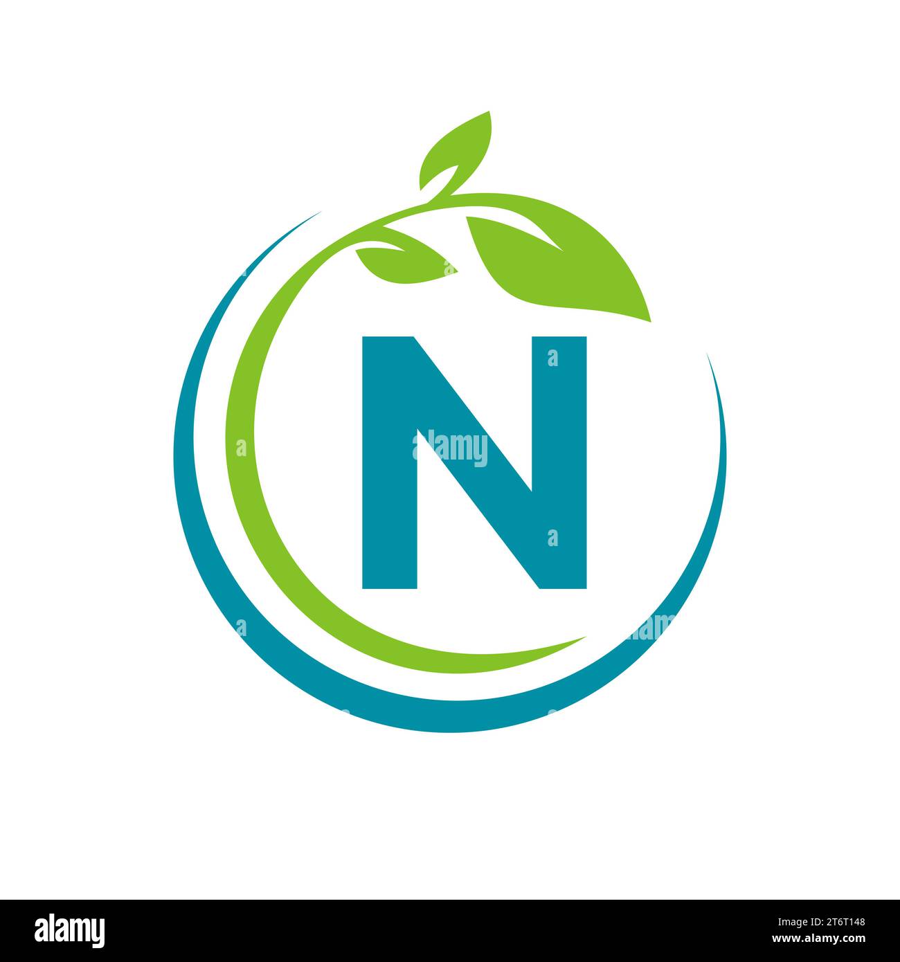 Eco Leaf Logo On Letter N Vector Template Stock Vector