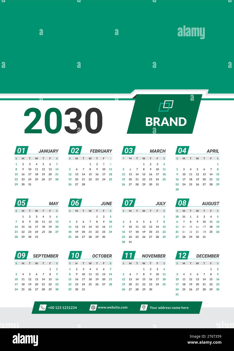 Calendar 2024 2025 2030 Corporate Set Design Template Vector File