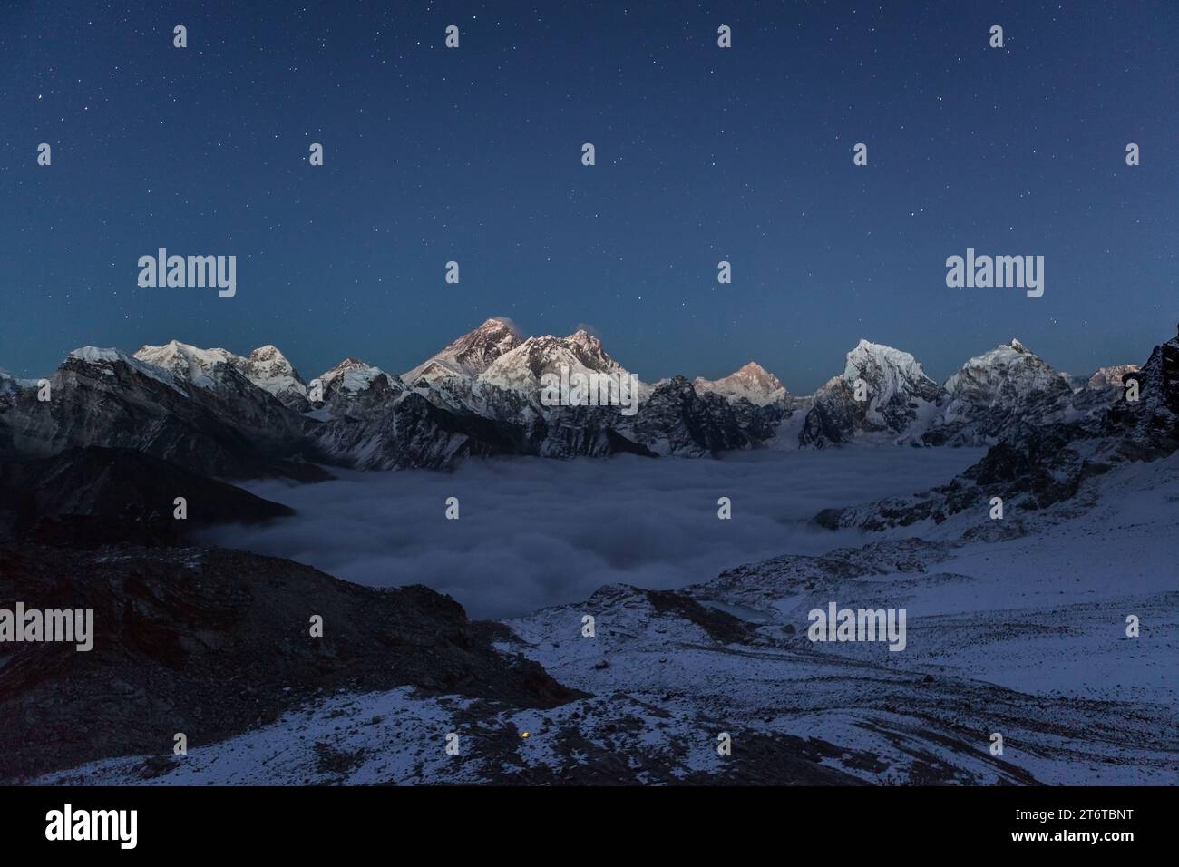 Mount Everest night view. View to Highest mountain from Renjo La pass