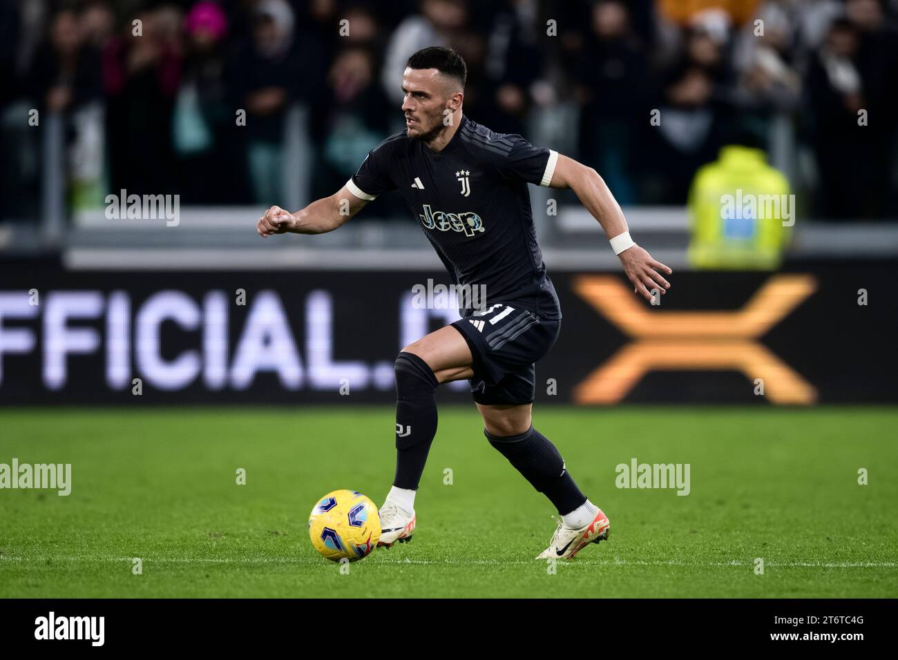 Filip Kostic of Juventus FC in action during the Serie A football match between Juventus FC and Cagliari Calcio. Stock Photo