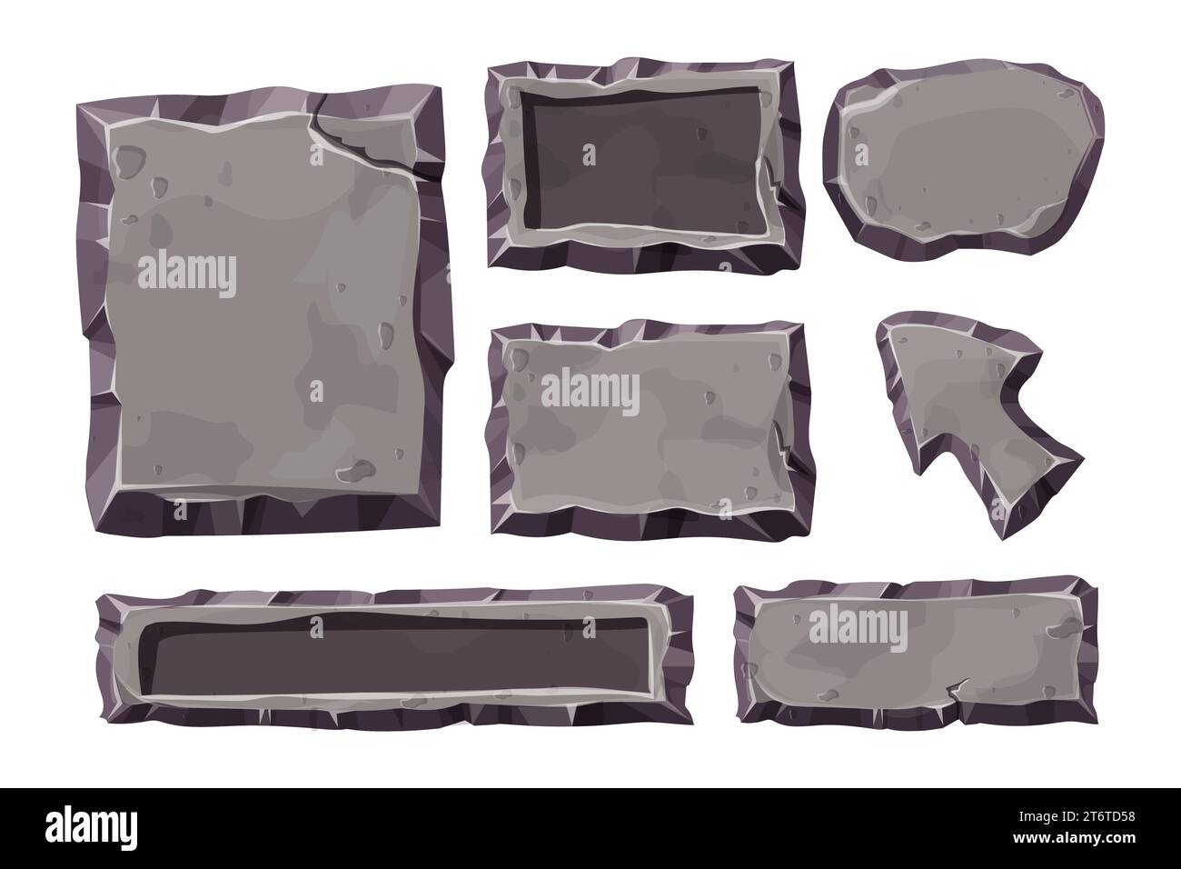 Set stone game menu panels, textured ui frames interface template in