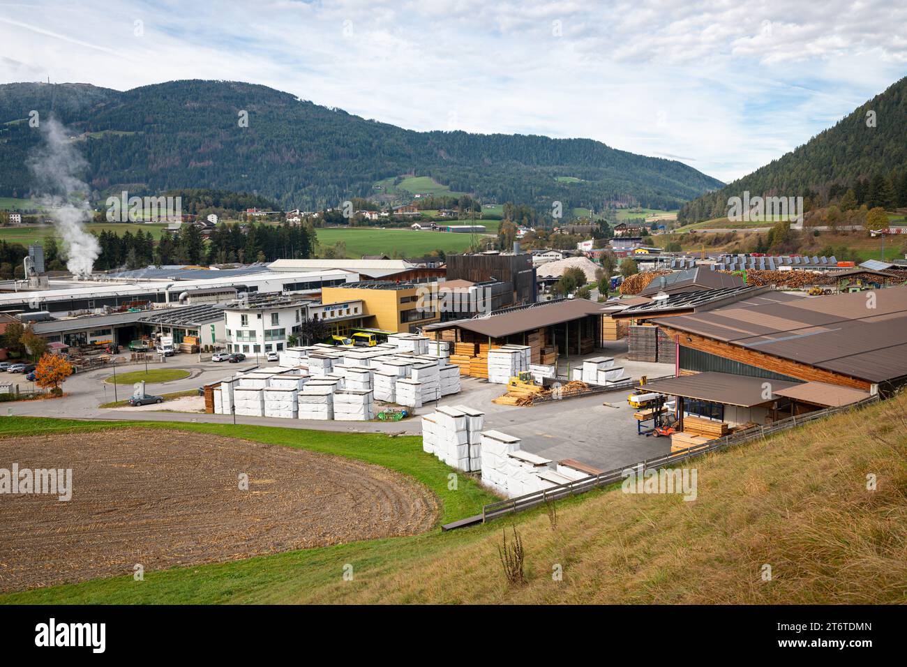 Lumber industry in the Italian Alps Stock Photo