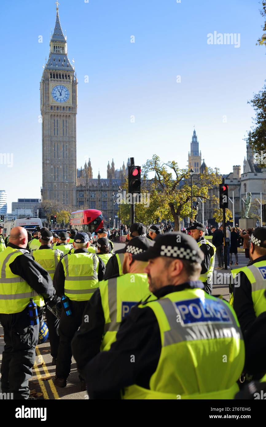 London, 11th November 2023. A large presence of Police in Whitehall and