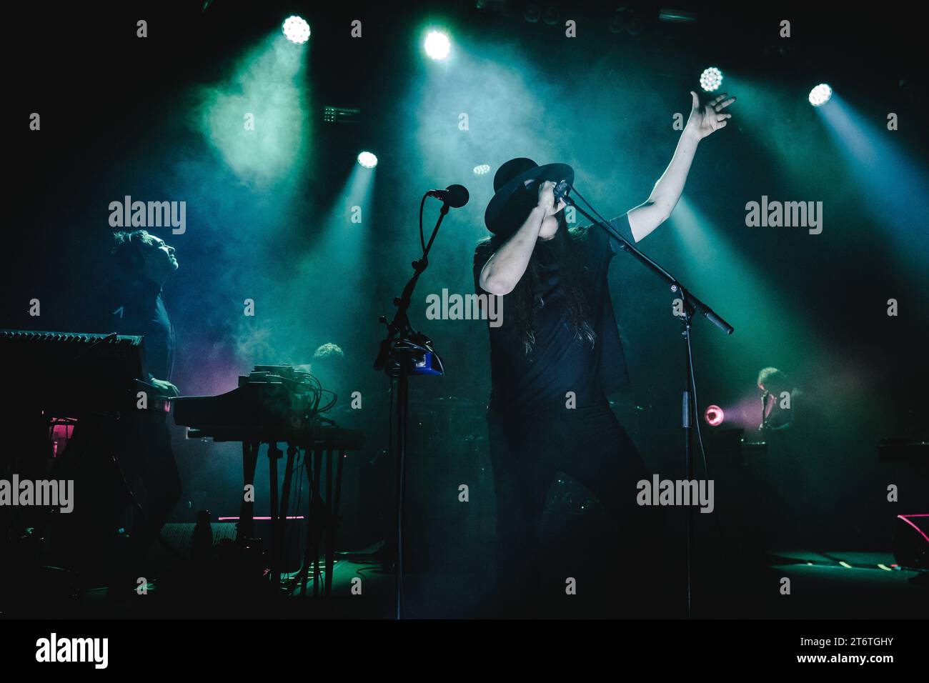 Bern, Switzerland. 10th, November 2023. The British band and music collective Archive performs a live concert at Bierhübeli in Bern. Here singer Pollard Berrier is seen live on stage. (Photo credit: Gonzales Photo - Tilman Jentzsch). Stock Photo