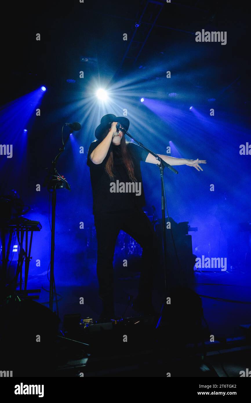 Bern, Switzerland. 10th, November 2023. The British band and music collective Archive performs a live concert at Bierhübeli in Bern. Here singer Pollard Berrier is seen live on stage. (Photo credit: Gonzales Photo - Tilman Jentzsch). Stock Photo