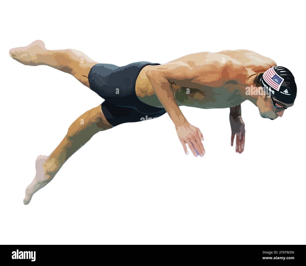 Michael Phelps American swimmer Jumping Action with Background, Vector Illustration Abstract Editable image Stock Vector