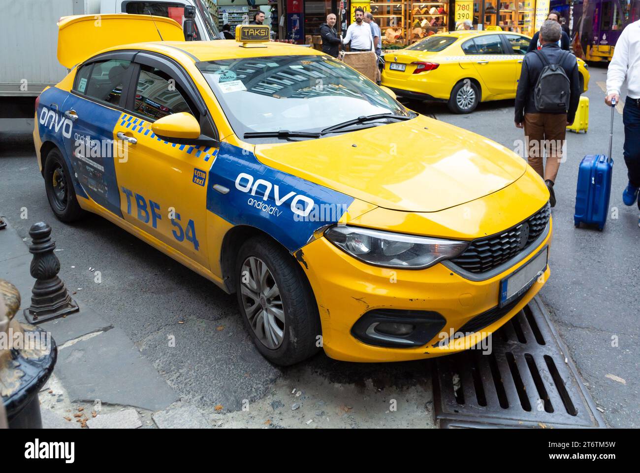 Istanbul, Turkey, Yellow taxi in the street of Istanbul, Editorial only. Stock Photo