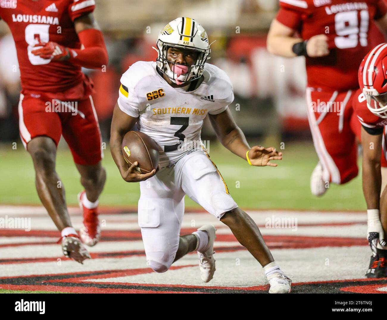 November 9, 2023 Southern Miss' Frank Gore Jr. (3) slices through the Louisiana defense during