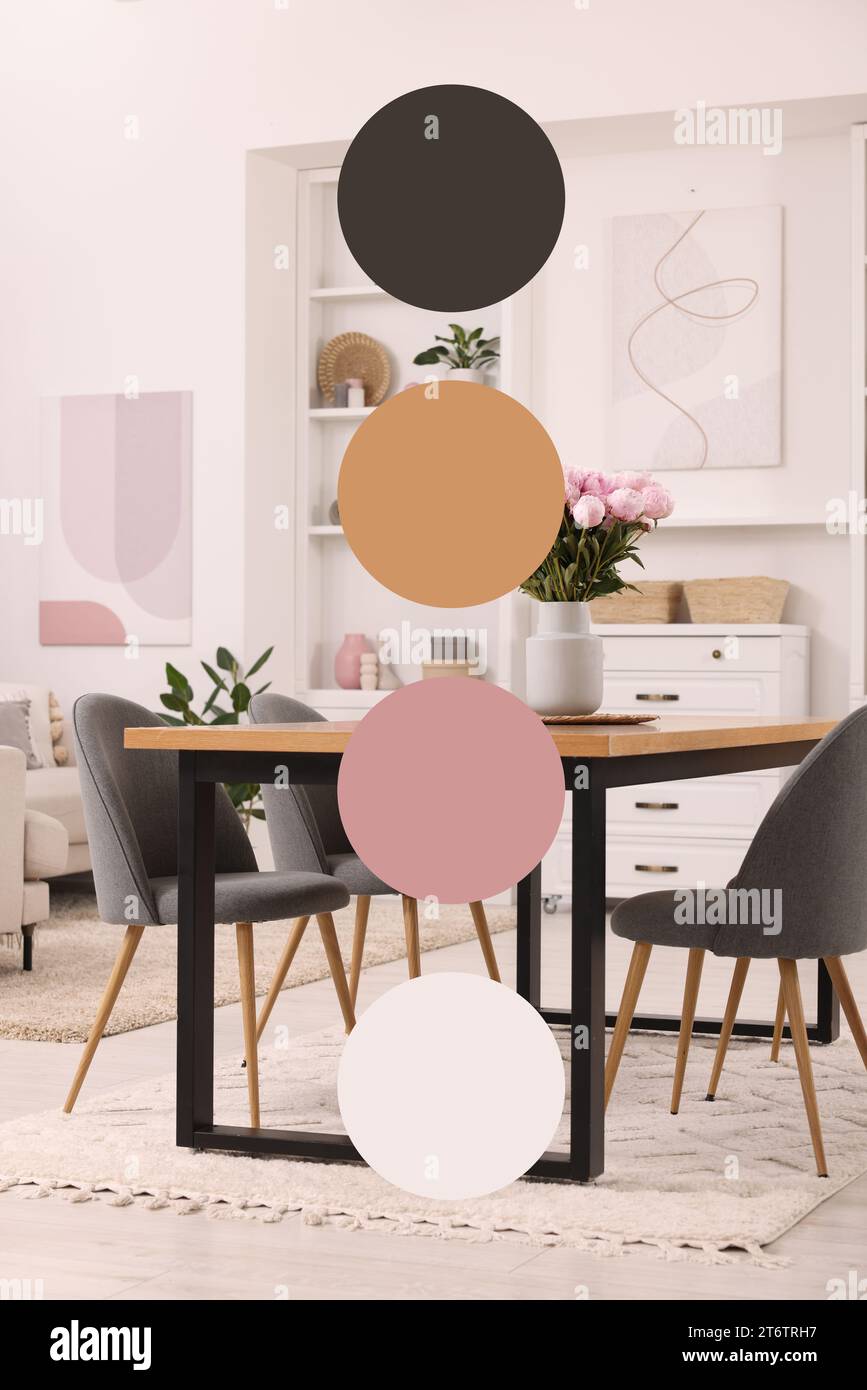 Stylish dining room with furniture. Color palette matching to this ...