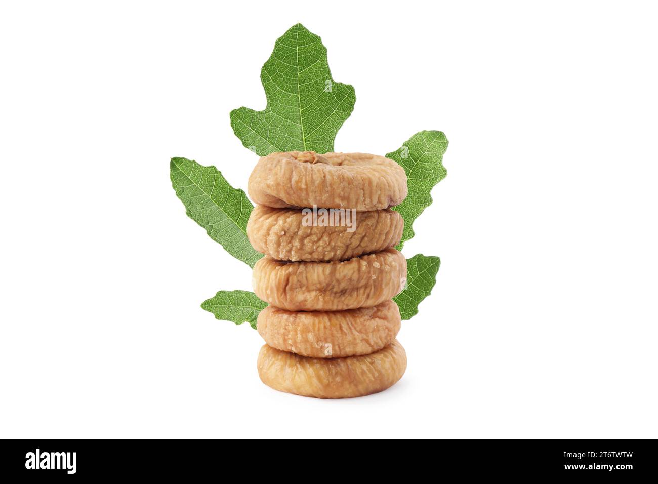 Dried figs and green leaf isolated on white Stock Photo