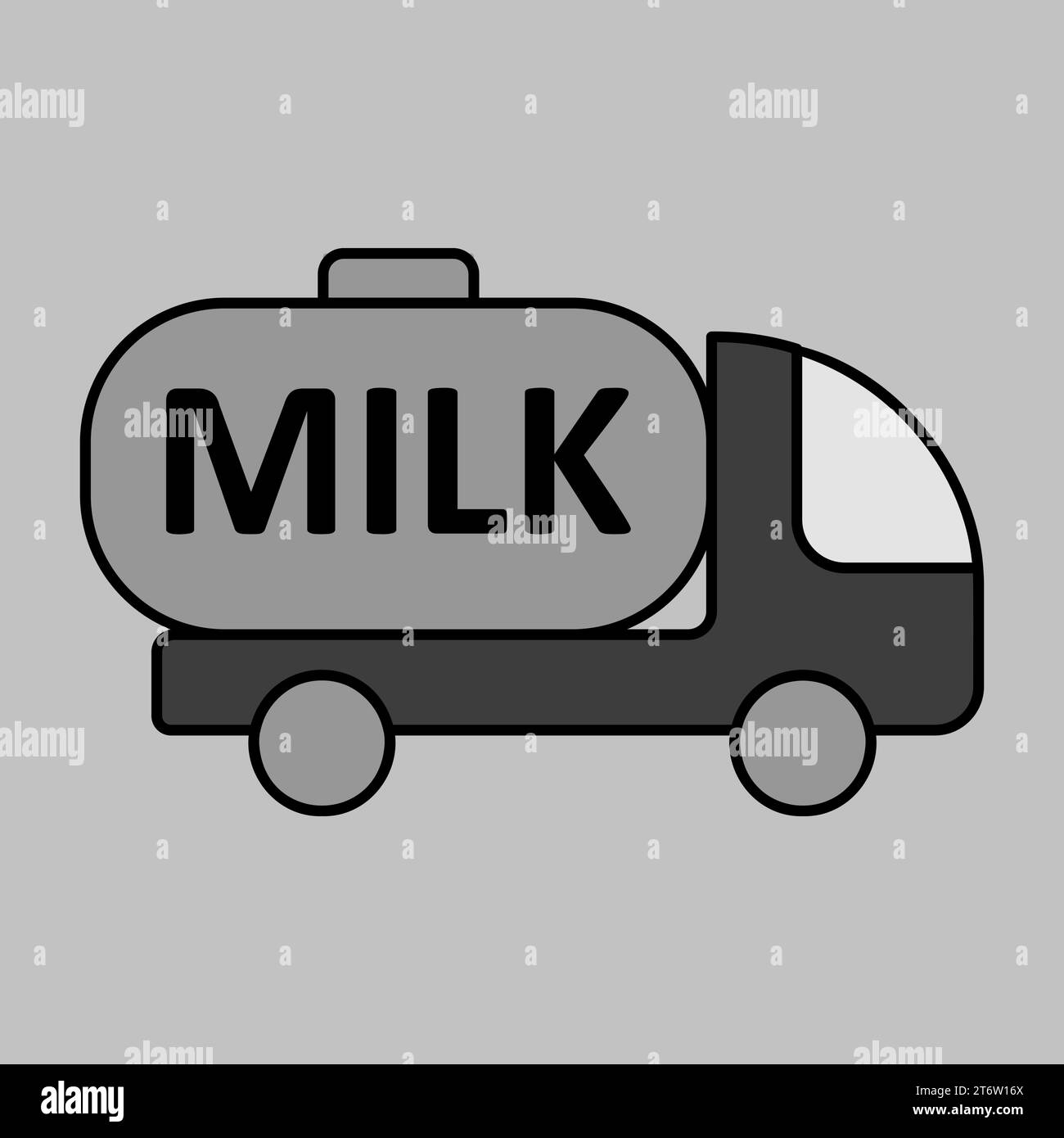 Dairy milk delivery service, truck with milk vector grayscale icon