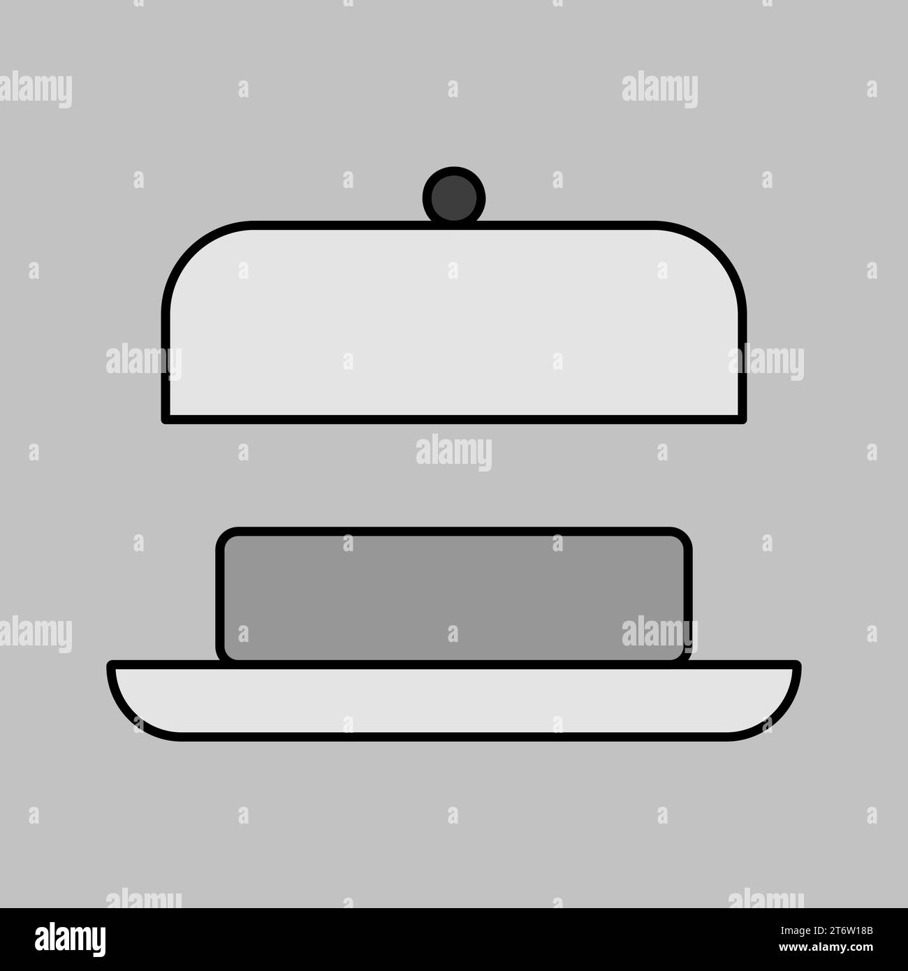 Butter in butter dish with open lid vector grayscale icon. Dairy ...