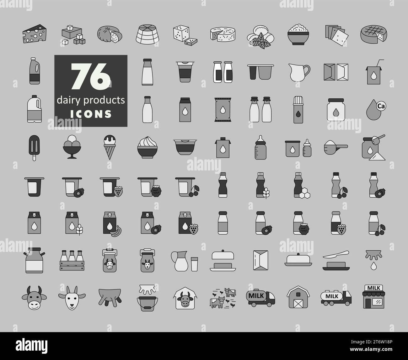 Milk Dairy Products Vector Grayscale Icon Set Graph Symbol For Cooking Web Site And Apps 1657