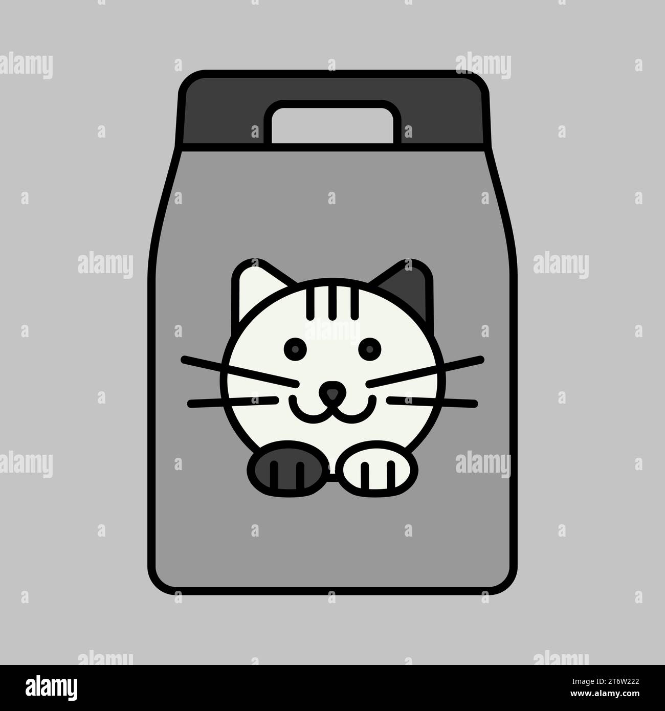 Cat food bag vector grayscale icon. Pet animal sign. Graph symbol for