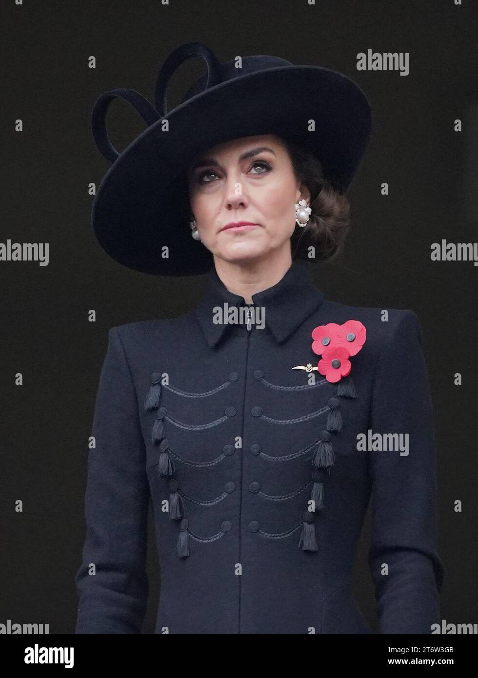 The Princess of Wales on a balcony at the Foreign, Commonwealth and Development Office (FCDO) on Whitehall, during the Remembrance Sunday service at the Cenotaph, in Whitehall, London. Picture date: Sunday November 12, 2023. Stock Photo