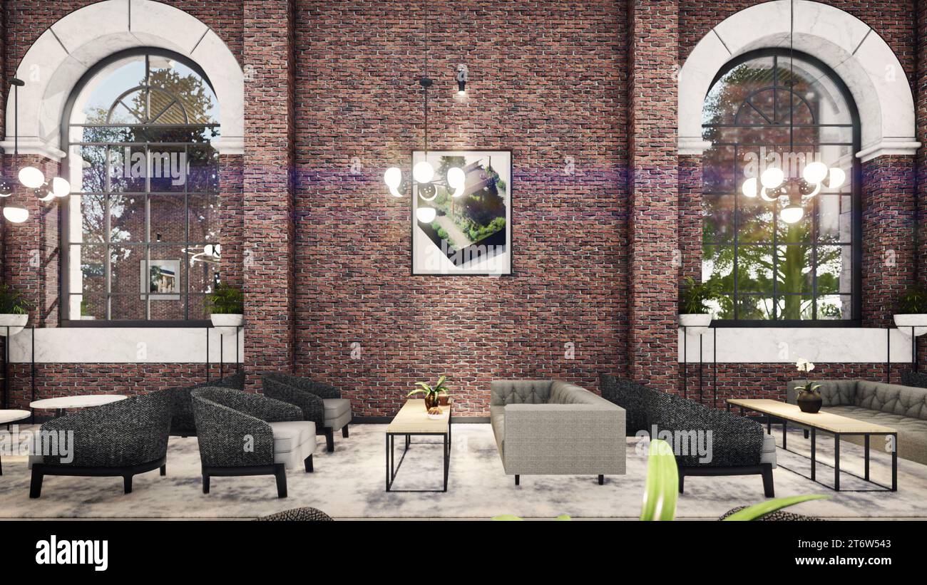 Industrial Restaurant and Bar Interior 3D rendering, 3D model Stock ...