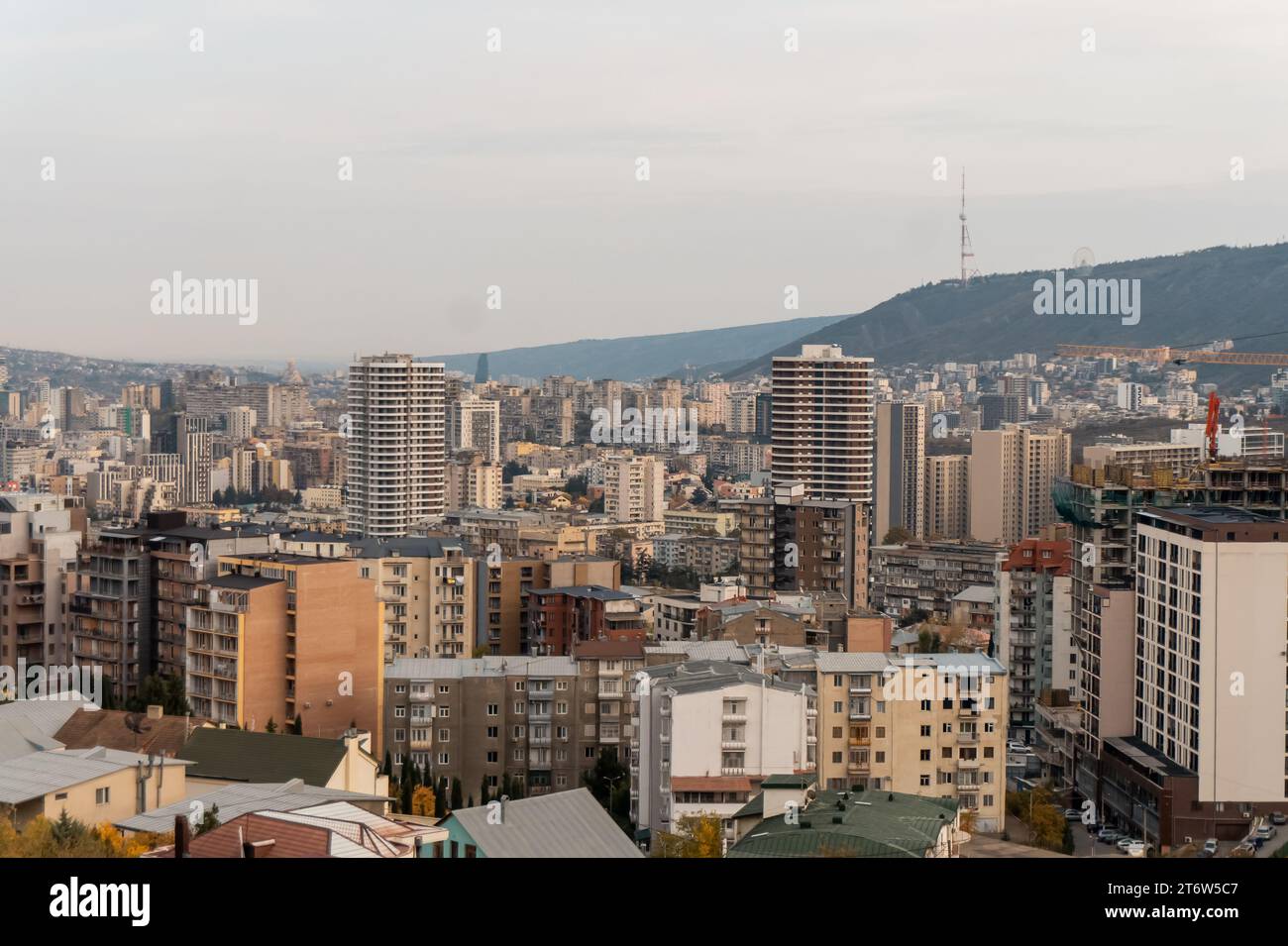 Wake residential district with modern building and real estate, Tbilisi