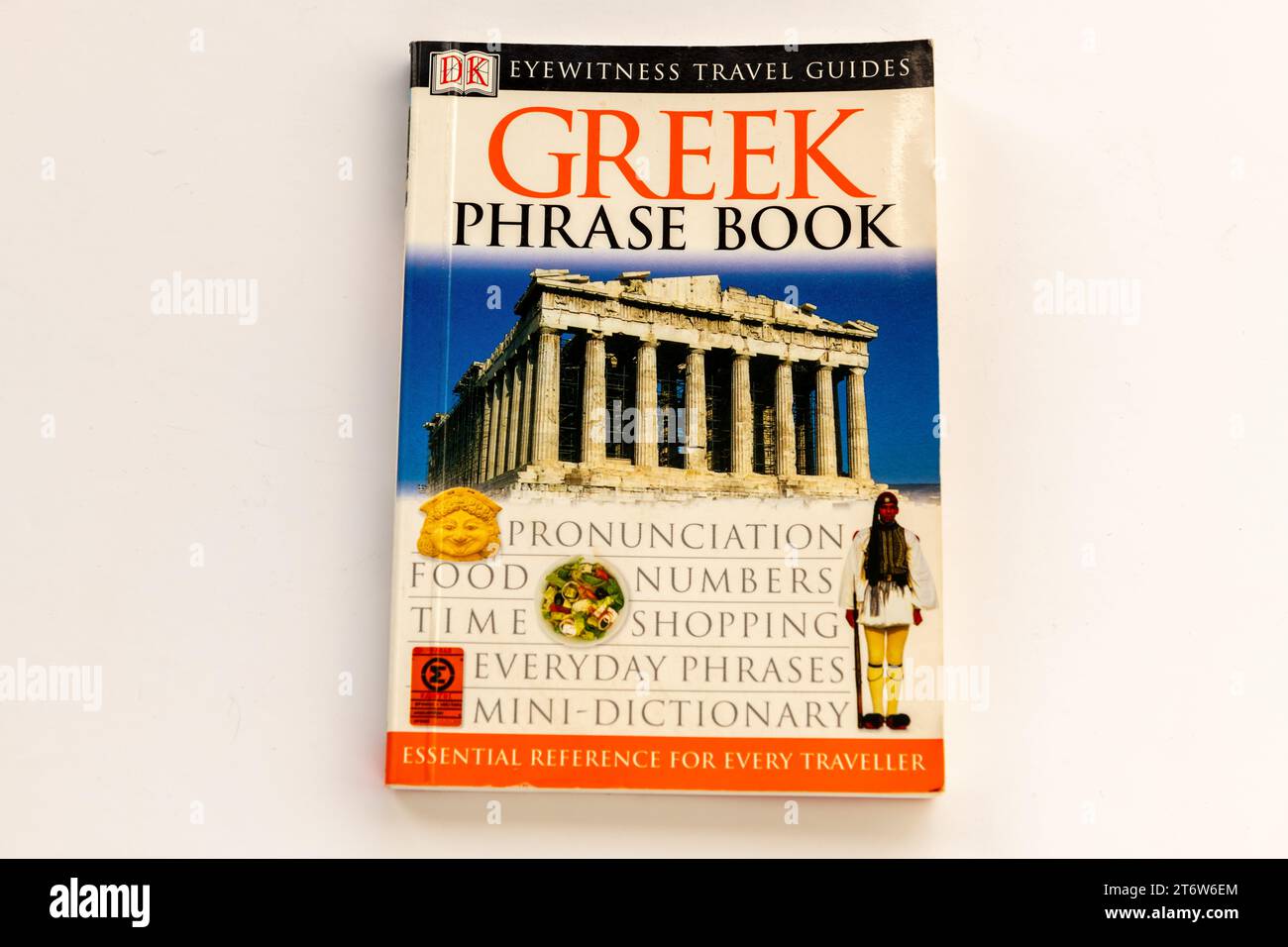 London. UK. 11.05.2023. A Greek phrase book isolated in white. Stock Photo