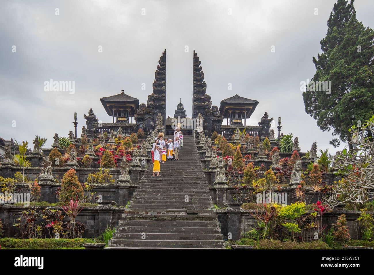 The Besakih Temple on Mount Agung Volcano. The holiest and most important temple also called the mother temple in the Hindu faith in Bali. Stock Photo