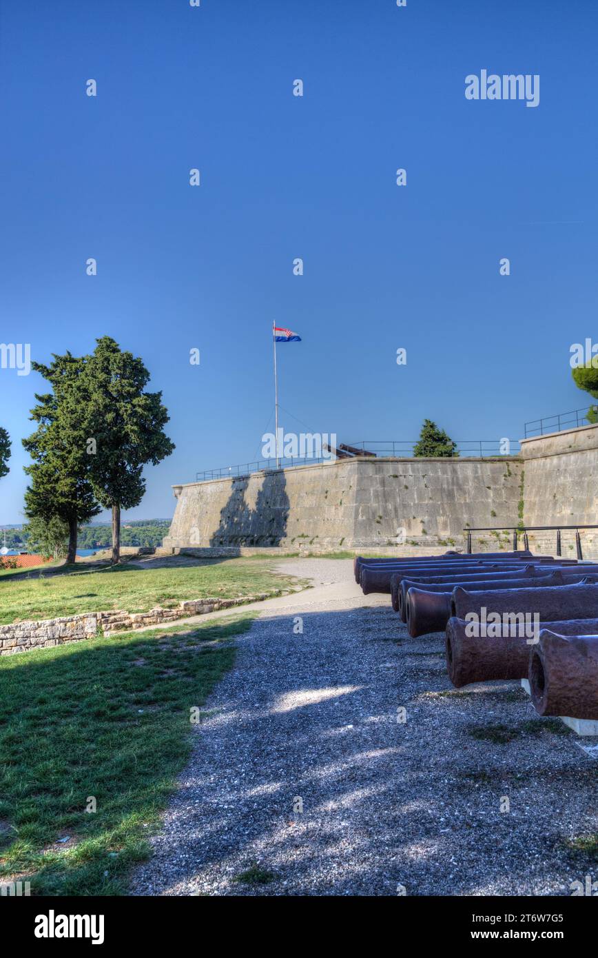Cannons and Outer Wall, Pula Fort (also called Castle), Pula, Croatia Stock Photo