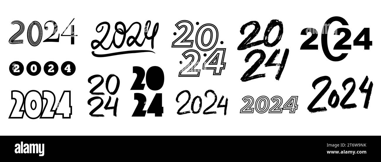 Happy new year 2024 set design elements collection Stock Vector Image