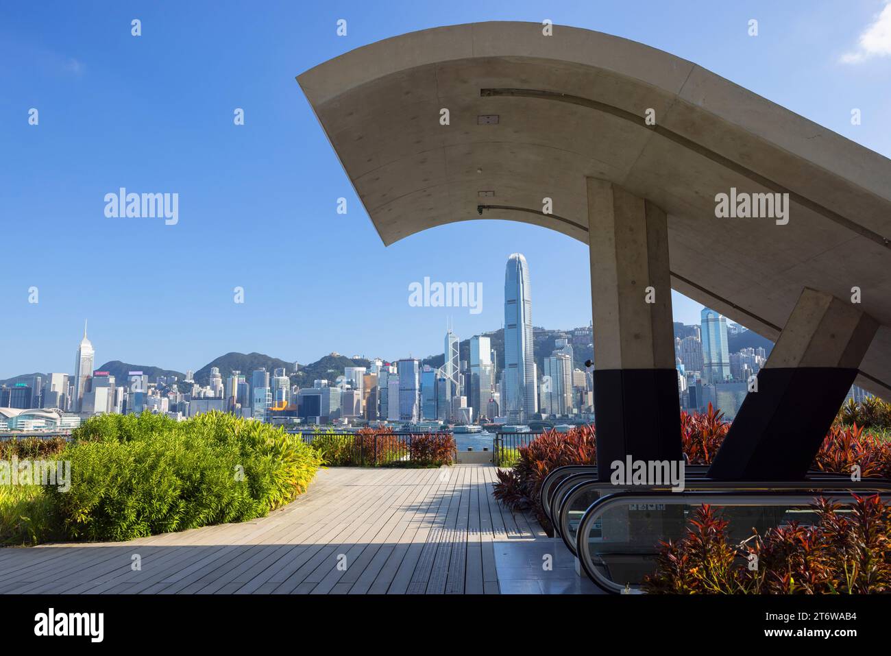 Kowloon Rooftops View of Hong Kong Island skyline from M+ Museum rooftop, West Kowloon ...