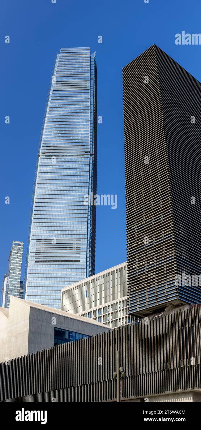 International Commerce Centre (ICC) and M+ Museum, West Kowloon Cultural District, Kowloon, Hong Kong Stock Photo