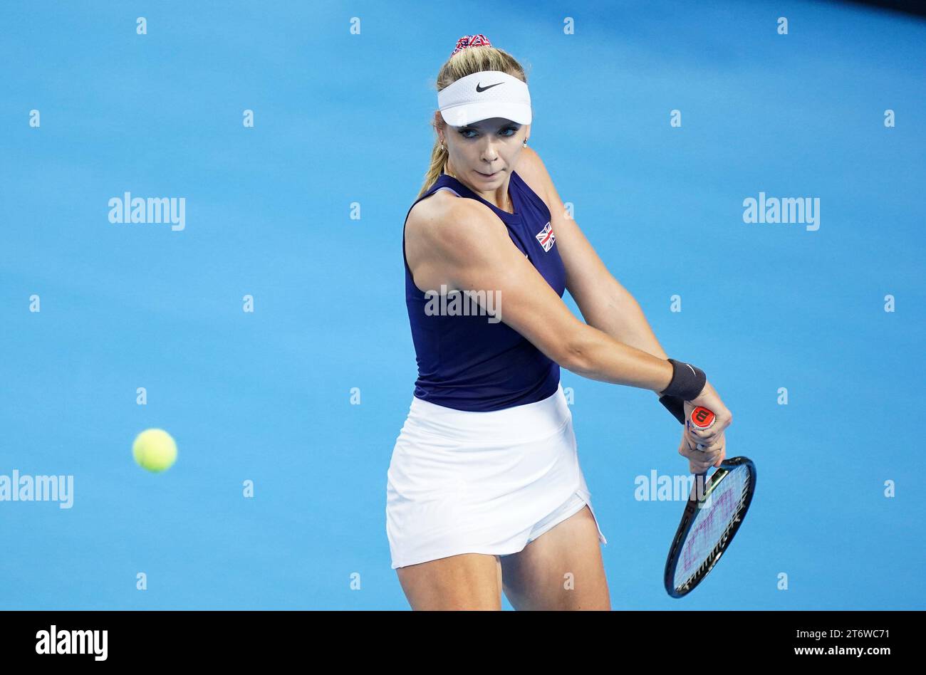 Great Britain's Katie Boulter in action against Sweden’s Kajsa Rinaldo Persson (not pictured) during day two of the 2023 Billie Jean King Cup play-off between Great Britain and Sweden at the Copper Box Arena, London. Picture date: Sunday November 12, 2023. Stock Photo
