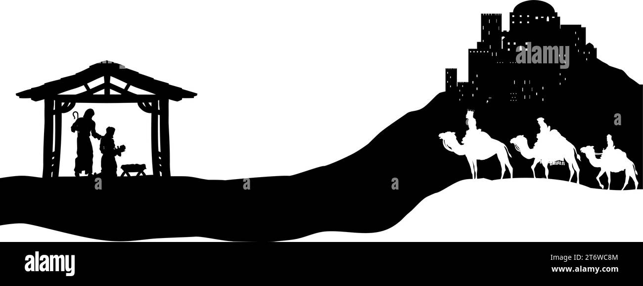 Christmas Nativity Scene Bethlehem Manger Wise Men Stock Vector Image