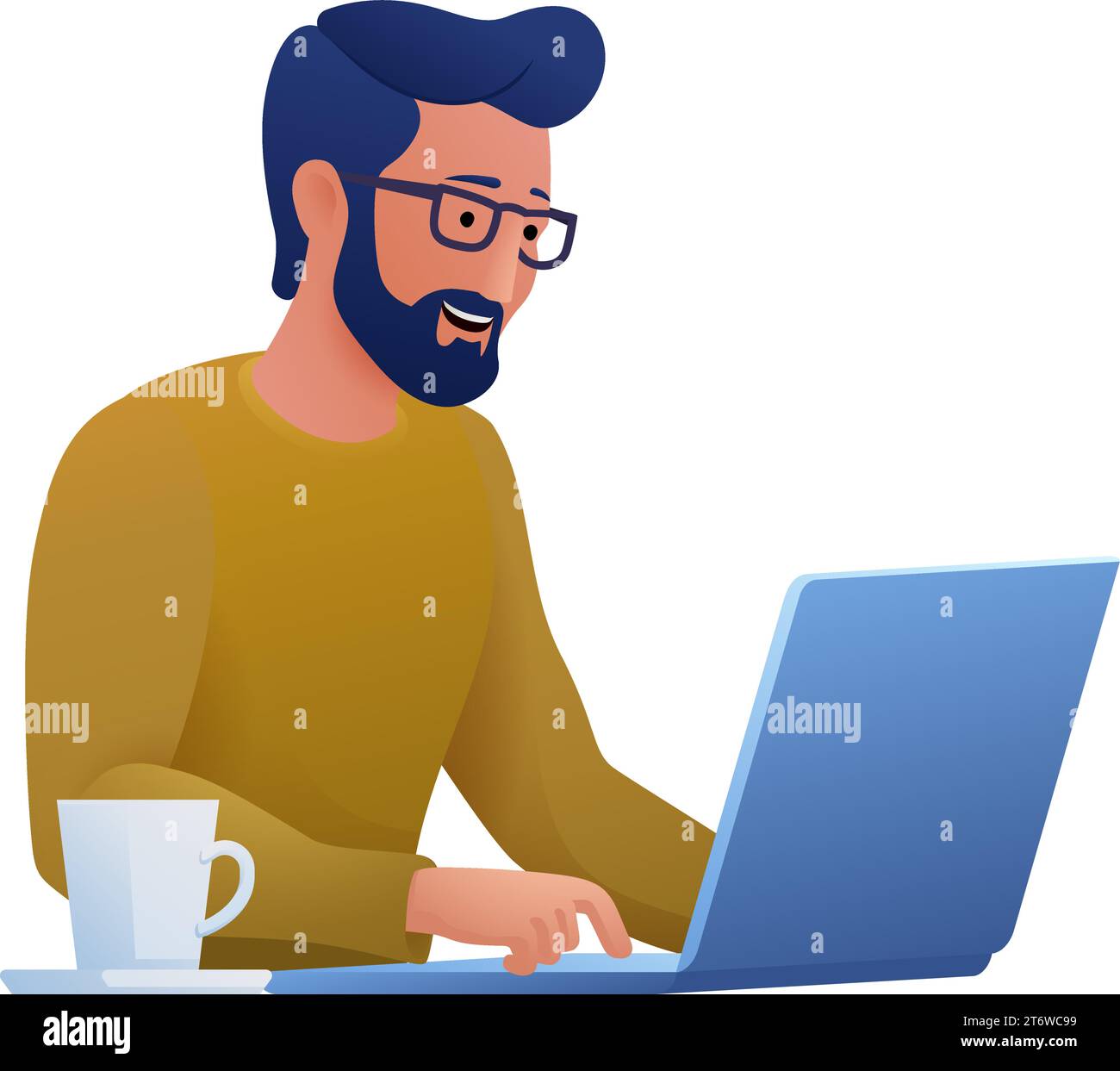 Man Using Laptop Computer Cartoon Illustration Stock Vector Image & Art ...