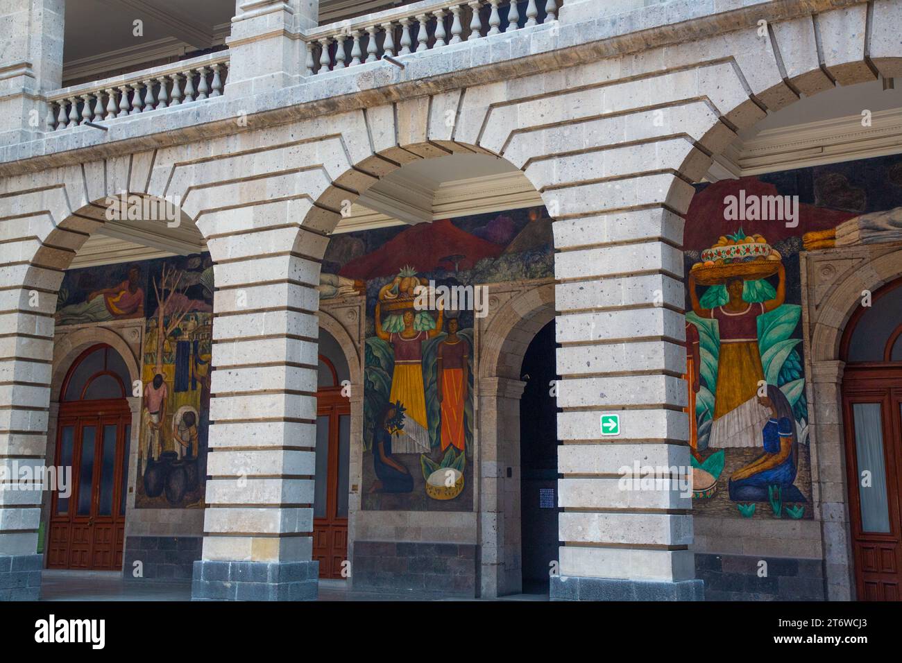 Building Arches & Doorways with Frescoes of Diego Rivera, Secretaria de Educacion Building, Mexico City, Mexico Stock Photo
