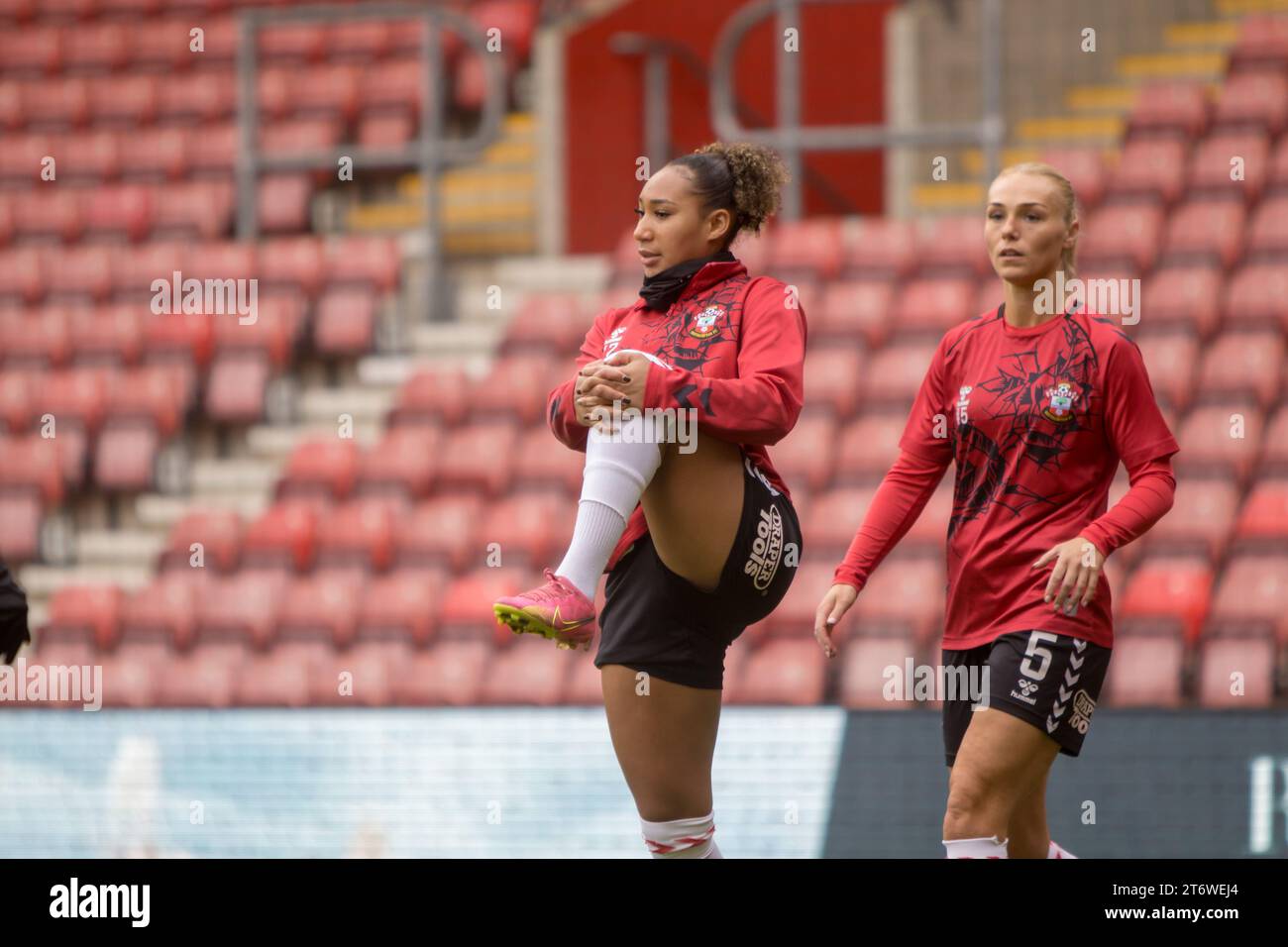 Southampton, UK. 12th Nov, 2023. Lexi Lloyd-Smith (7 Southampton) warming up ahead of the Barclays Womens Championship game between Southampton and Charlton Athletic at St Marys Stadium, Southampton. (Tom Phillips/SPP) Credit: SPP Sport Press Photo. /Alamy Live News Stock Photo