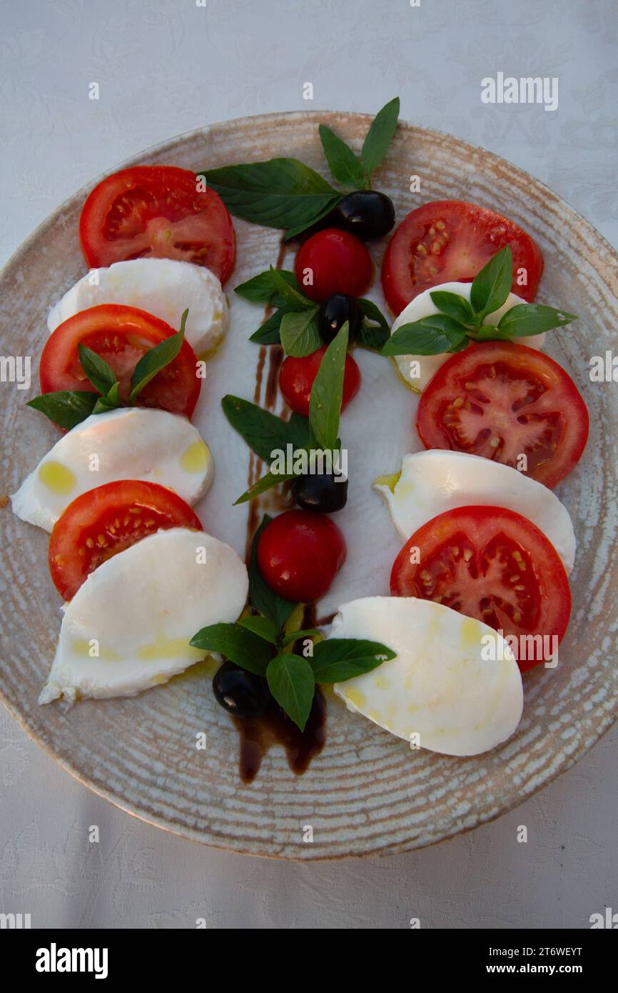 Tomato Mozzarella Caprese Salad, Food Dish, Restaurant, Old Town, Novigrad, Croatia Stock Photo