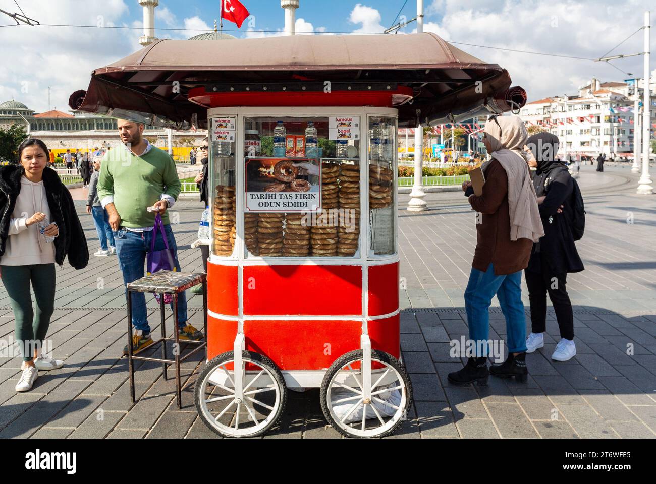 Istanbul, Turkey, th of October 2023,Simit (Bagel) stand in the street of istanbul. Editorial only. Stock Photo