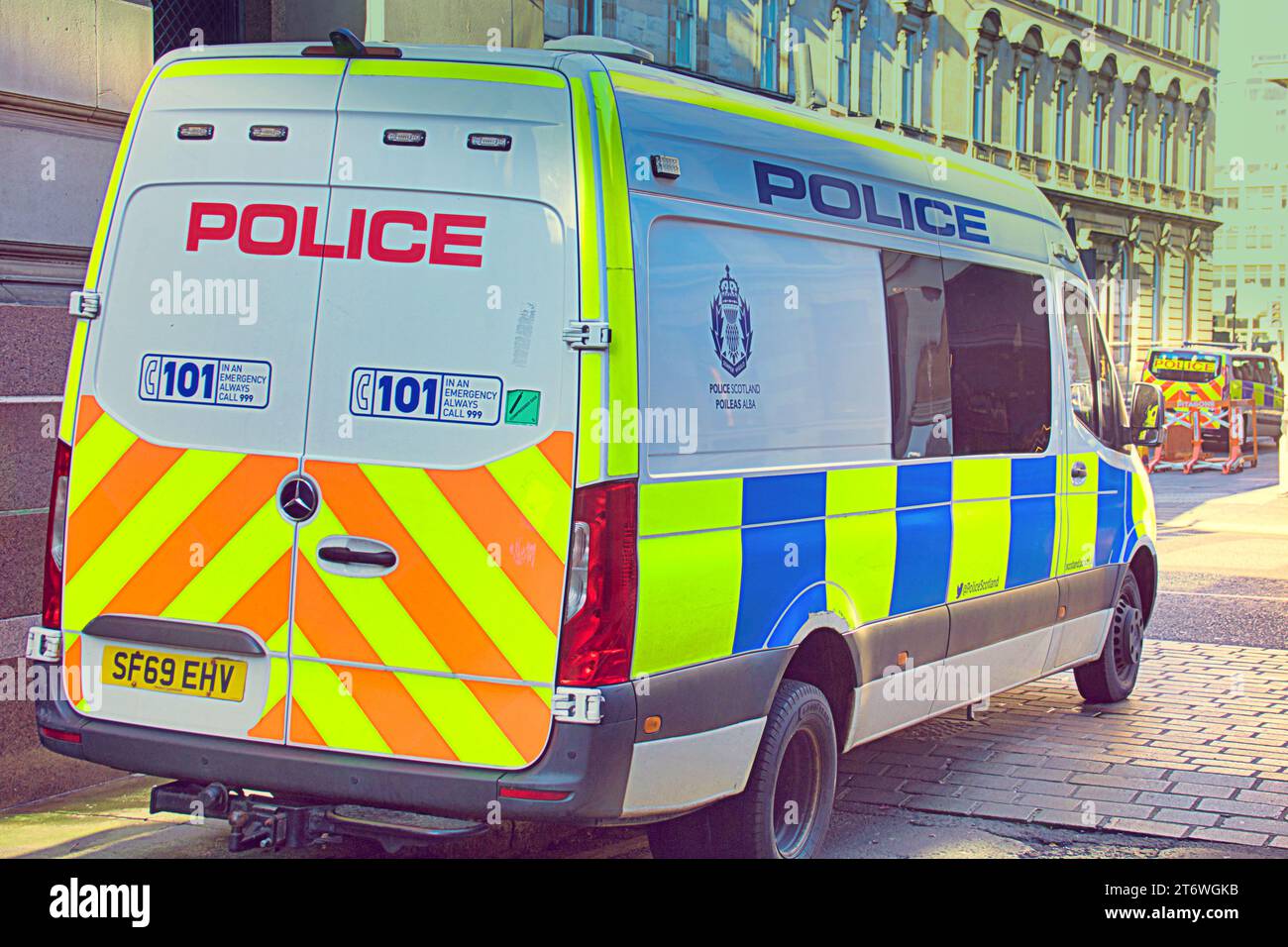 Glasgow, Scotland, UK. 12th November, 2023.Large police presence for remembrance Sunday in the city centre and the cenotaph with the remembrance garden in George square. Credit Gerard Ferry/Alamy Live News Stock Photo