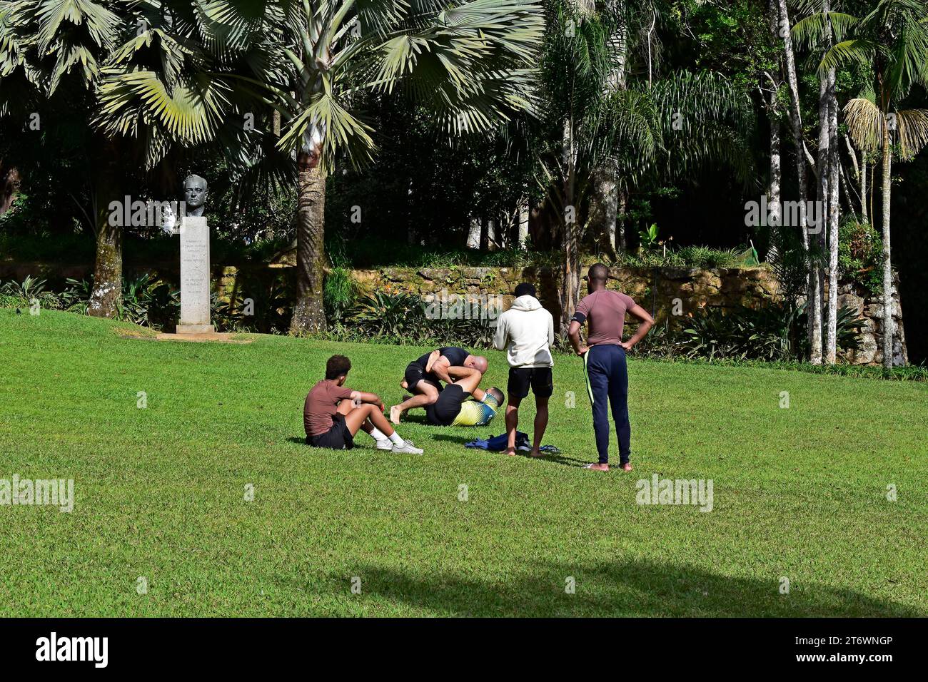 PETROPOLIS, RIO DE JANEIRO, BRAZIL - May 26, 2023: Men training wrestling on the lawn Stock Photo