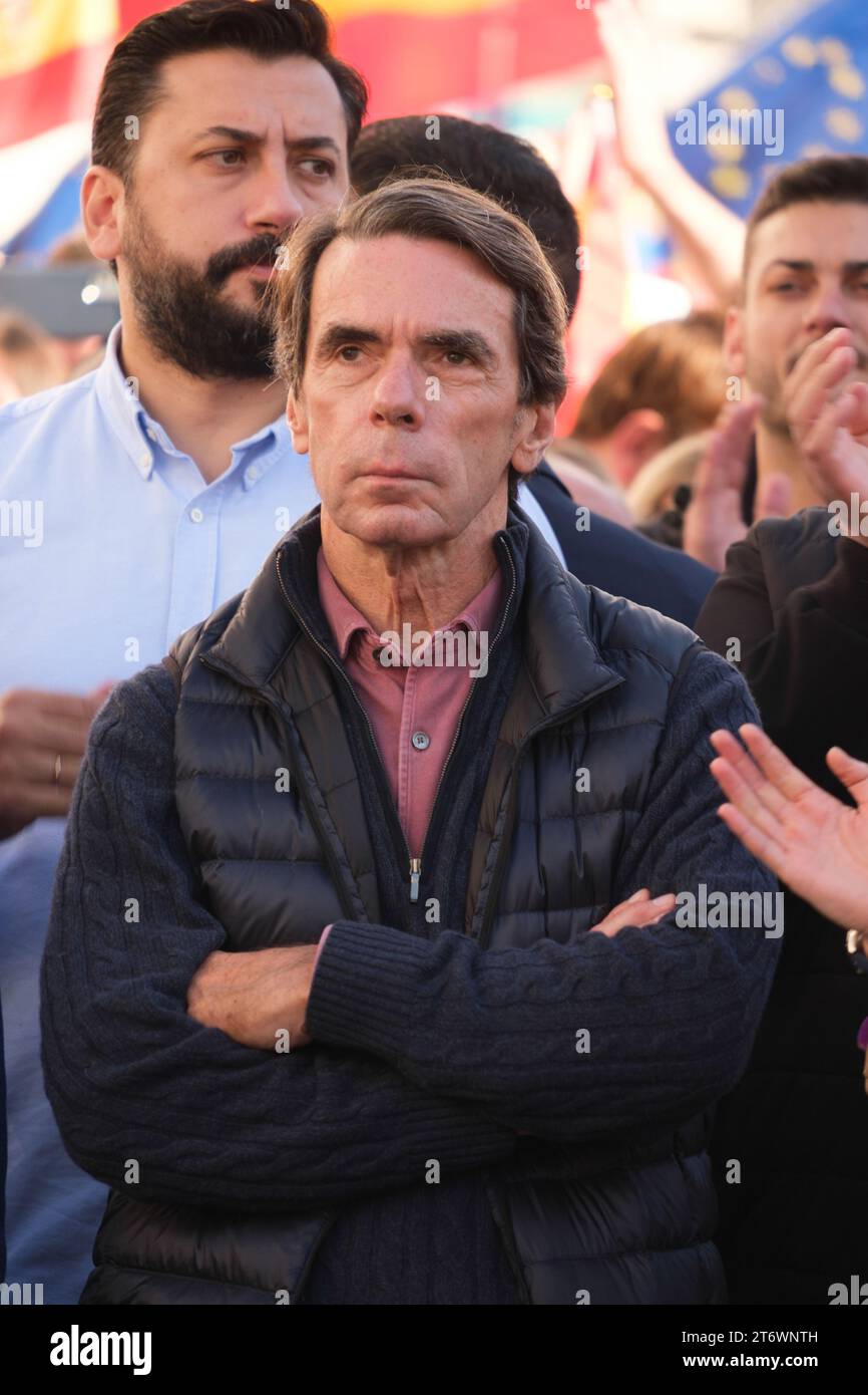 Jose Maria Aznar during a demonstration against the amnesty and against Pedro Sanchez in Puerta de Sol in Madrid, November 12, 2023, Spain Stock Photo