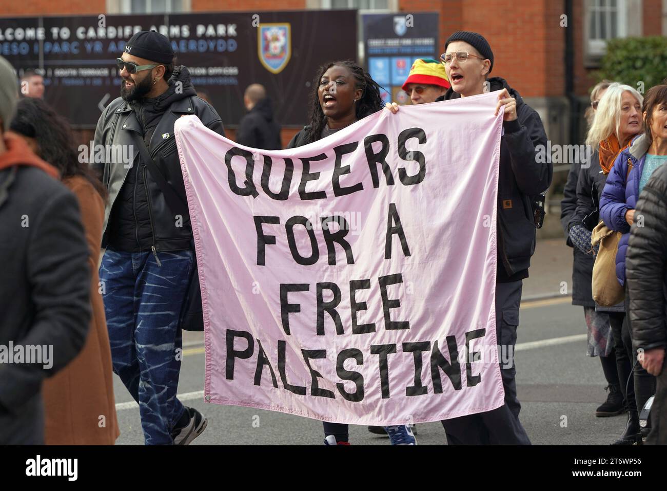Protesters at the Pro Palestine March in Cardiff City Centre, Saturday