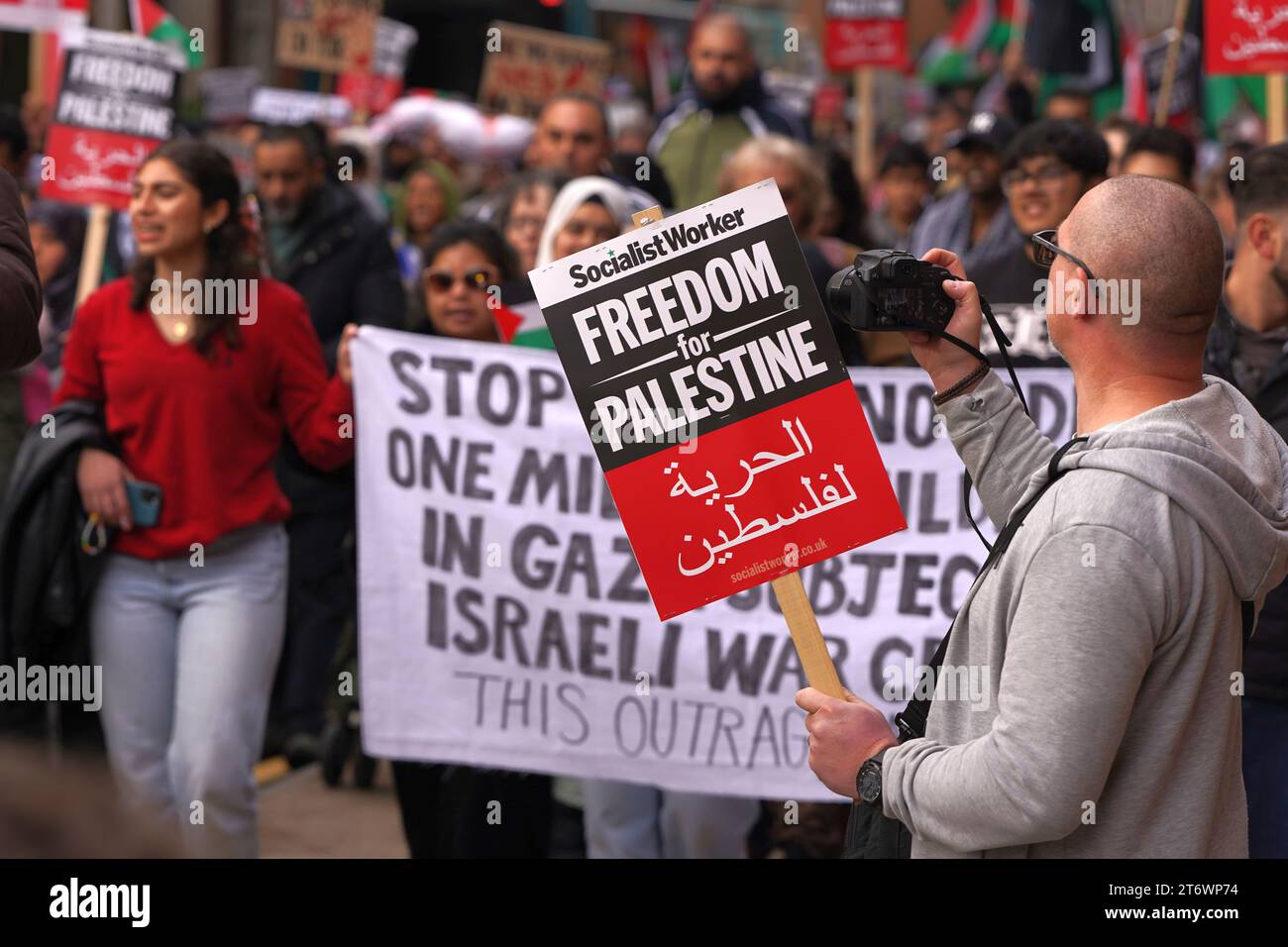 Protesters at the Pro Palestine March in Cardiff City Centre, Saturday 11th November 2023 Stock Photo