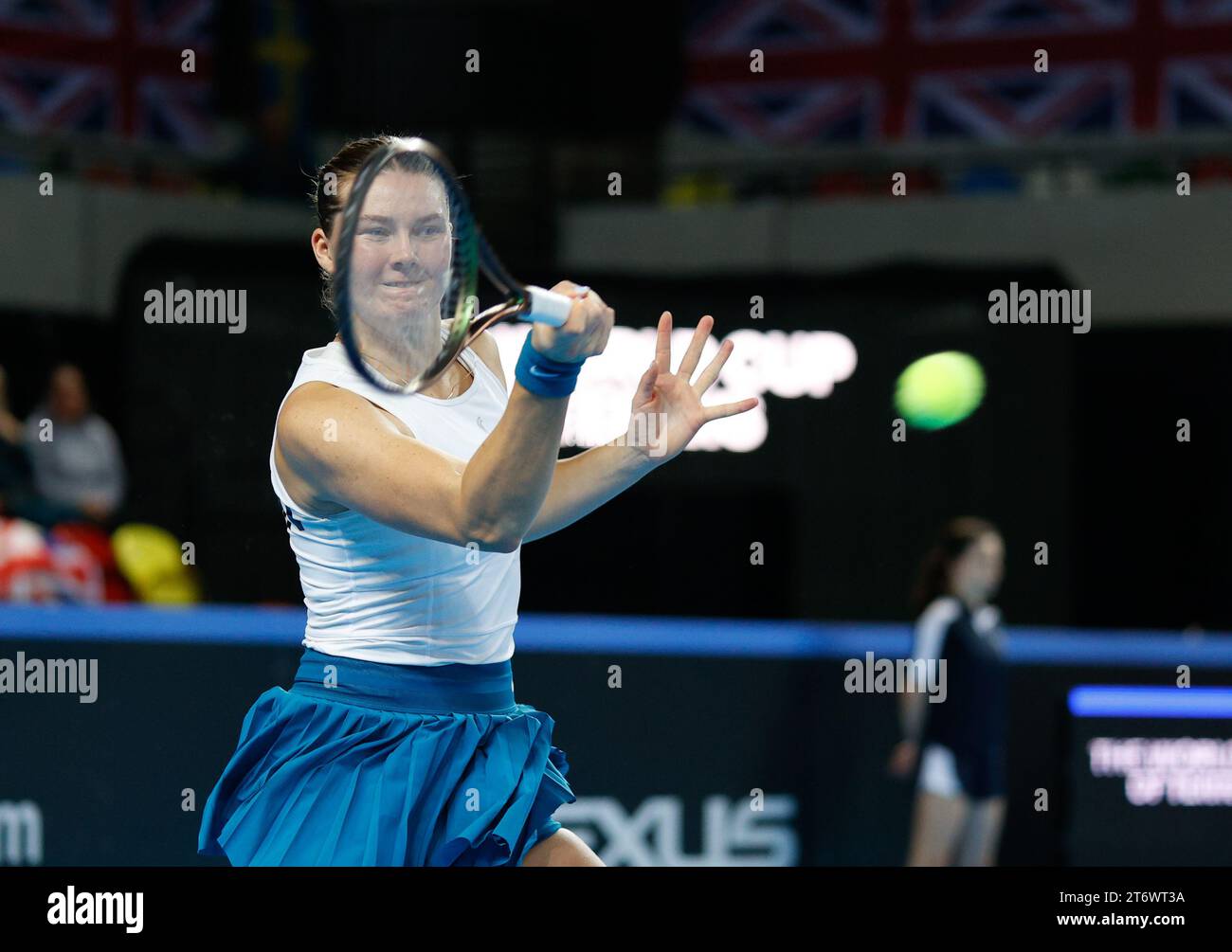 London, UK. 12th November 2023; Copper Box Arena, Stratford, London, England: Billie Jean King Cup Play-Offs, Great Britain versus Sweden, Day 2; Kajsa Rinaldo Persson of Sweden plays a forehand against Katie Boulter of Great Britain Credit: Action Plus Sports Images/Alamy Live News Credit: Action Plus Sports Images/Alamy Live News Stock Photo