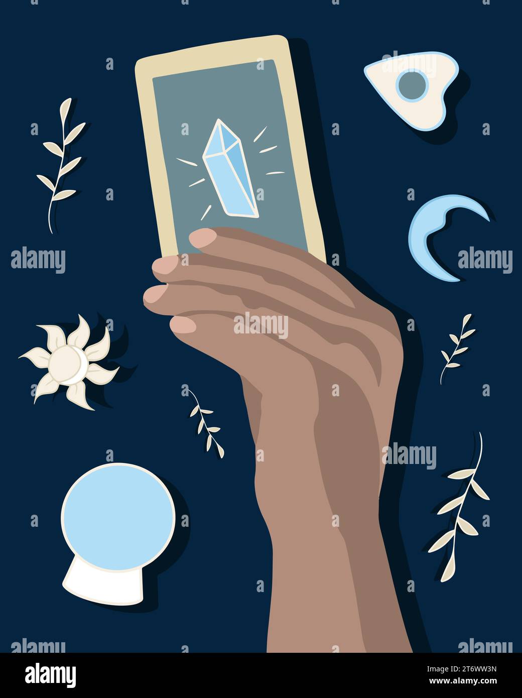 Vector isolated illustration of tarot card showing human hand