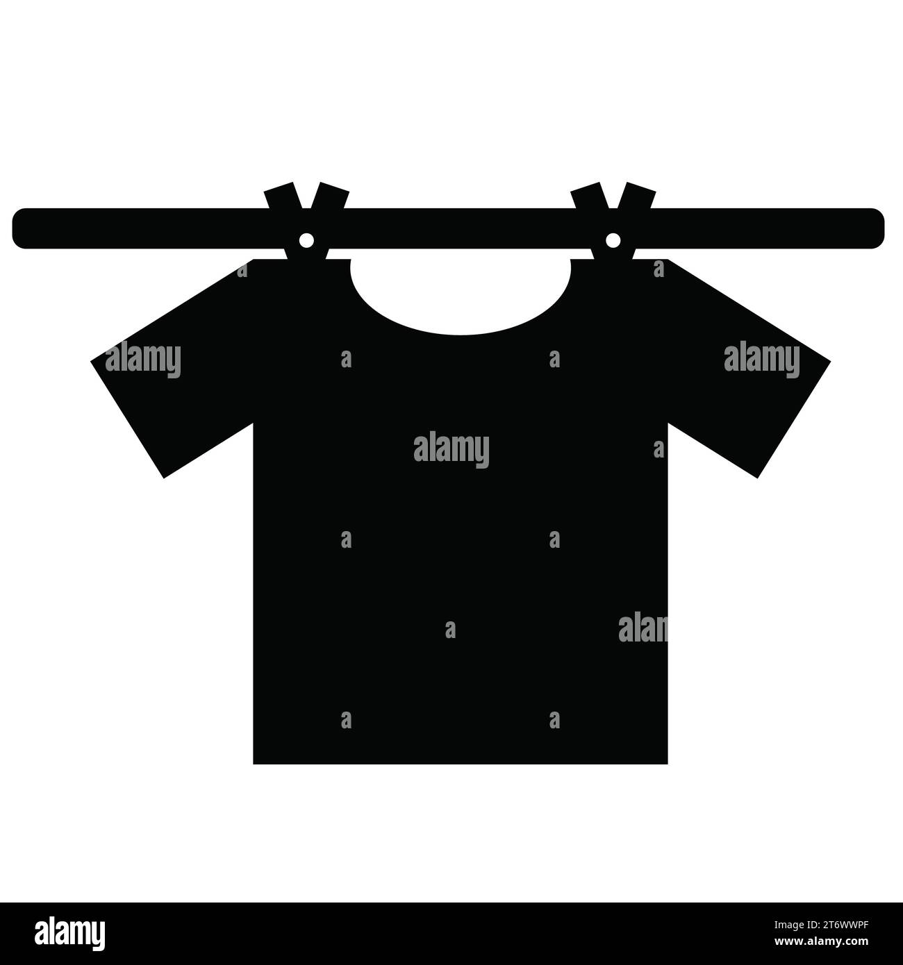 Drying clothes icon. Wash the Tshirt on clothespins. Clothesline Rope