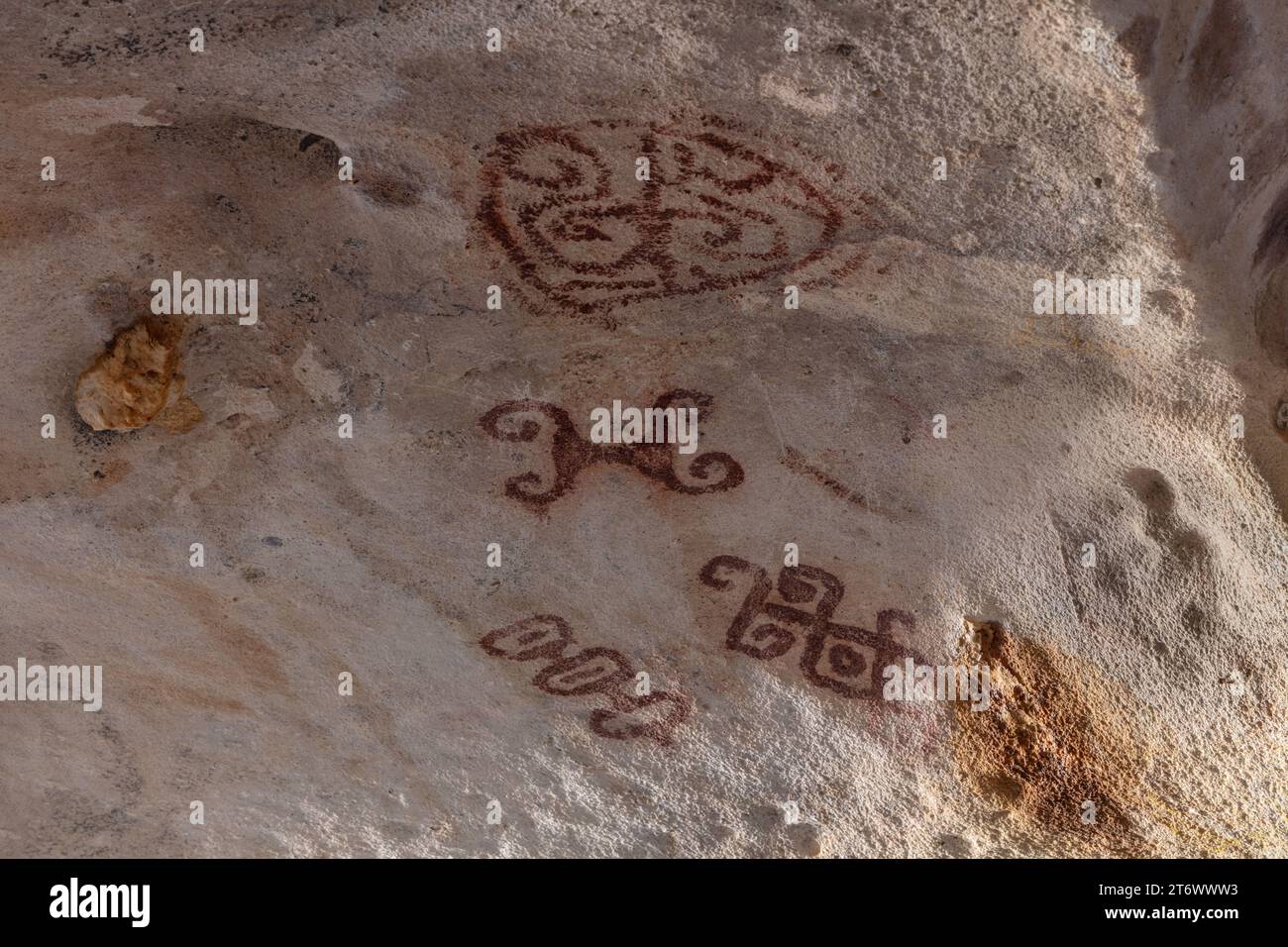 Petroglyphs on ceiling of Fontein cave, Aruba. Drawn by Arawak indians, approximately 2500-3000 years ago. Stock Photo