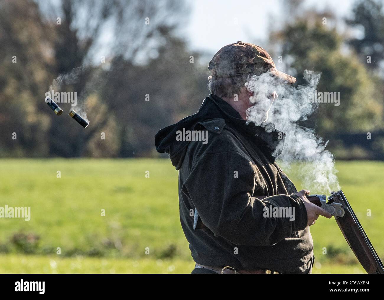 Smoking cartridges from a shotgun Stock Photo