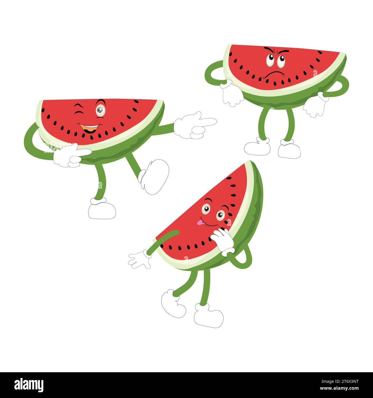 Funny watermelon slices characters with cartoon smile faces. Cute fruit ...