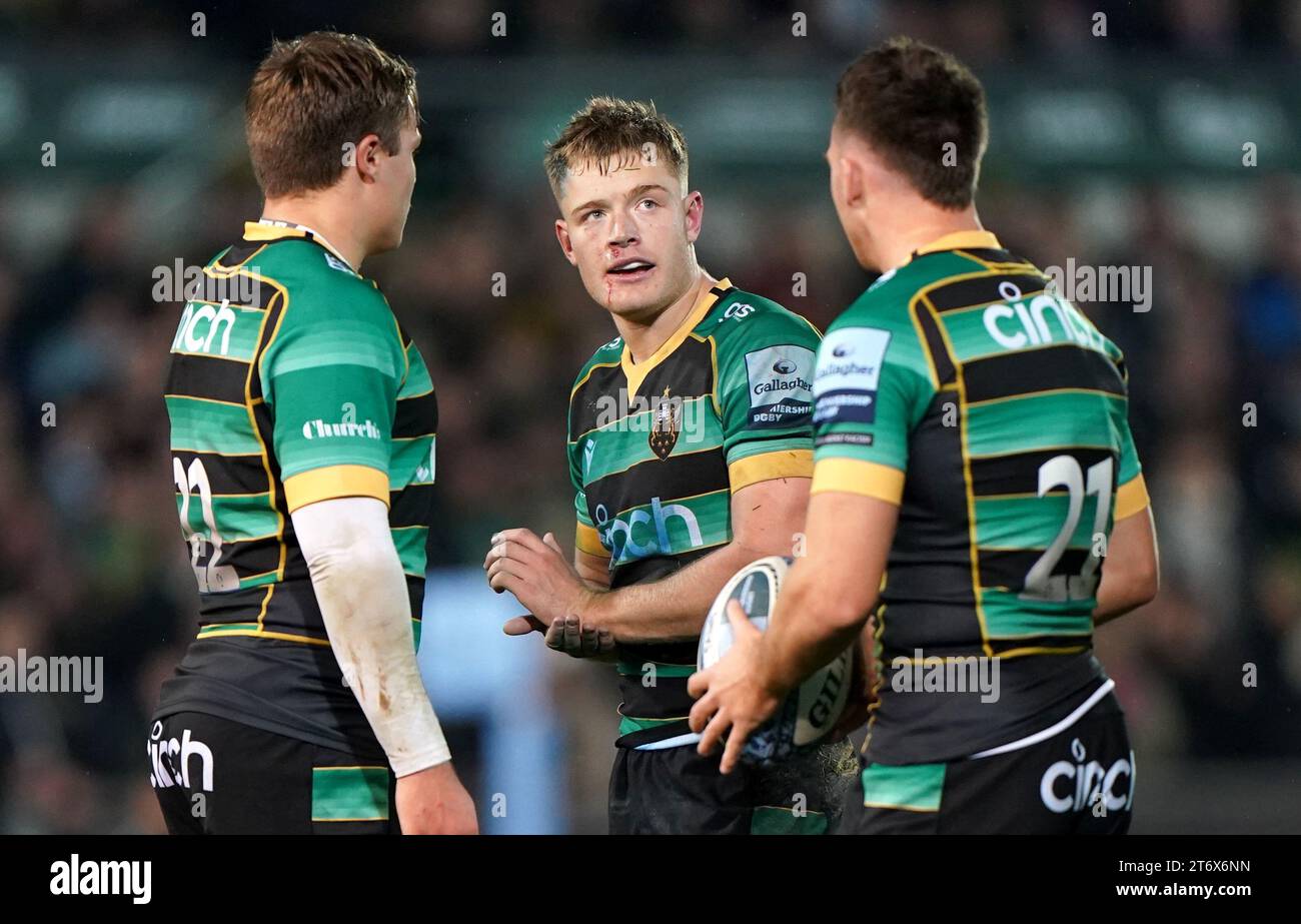 Northampton Saints' Fin Smith after being kicked in the face by Exeter ...