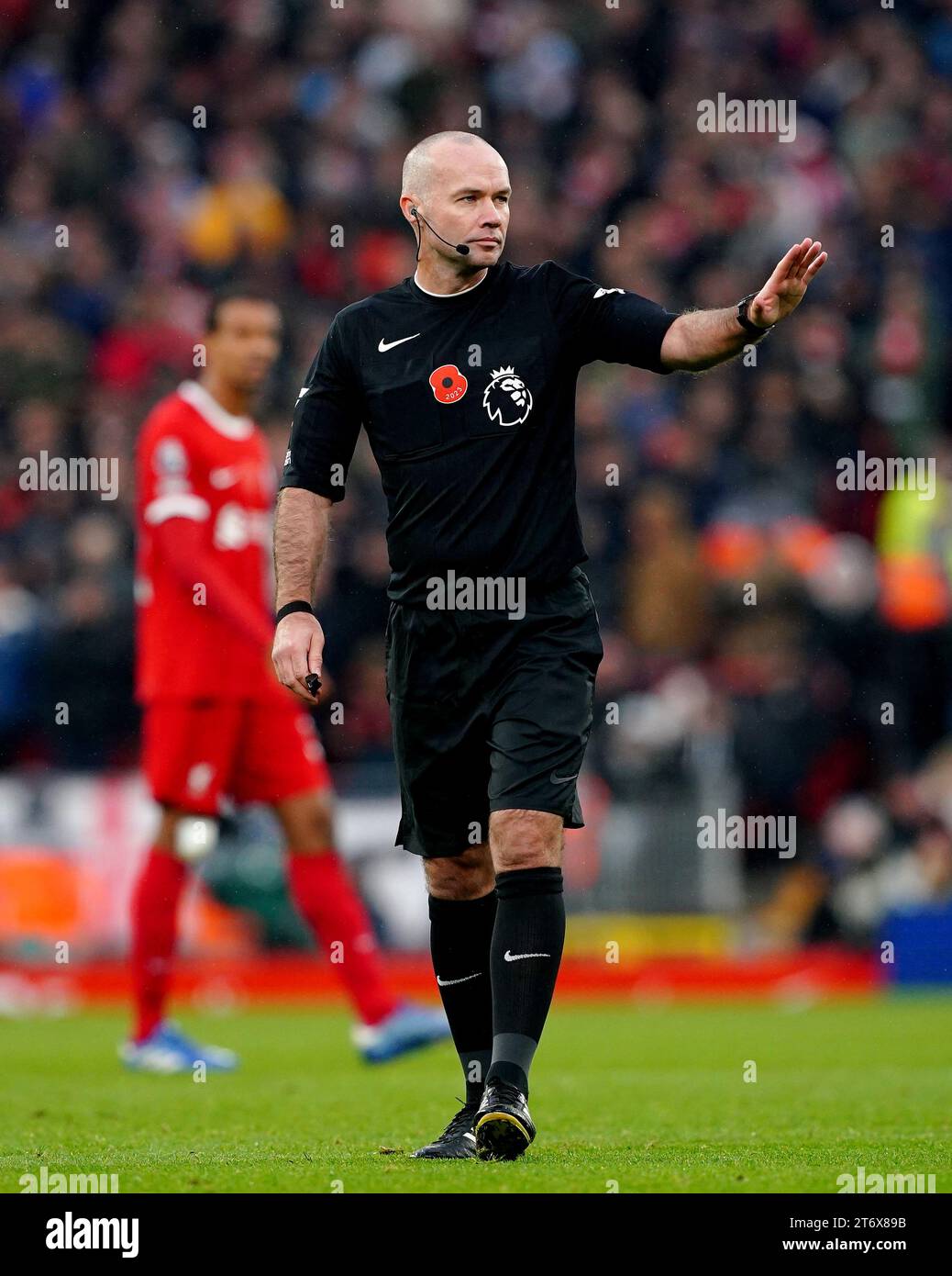 Referee Paul Tierney during the Premier League match at Anfield ...