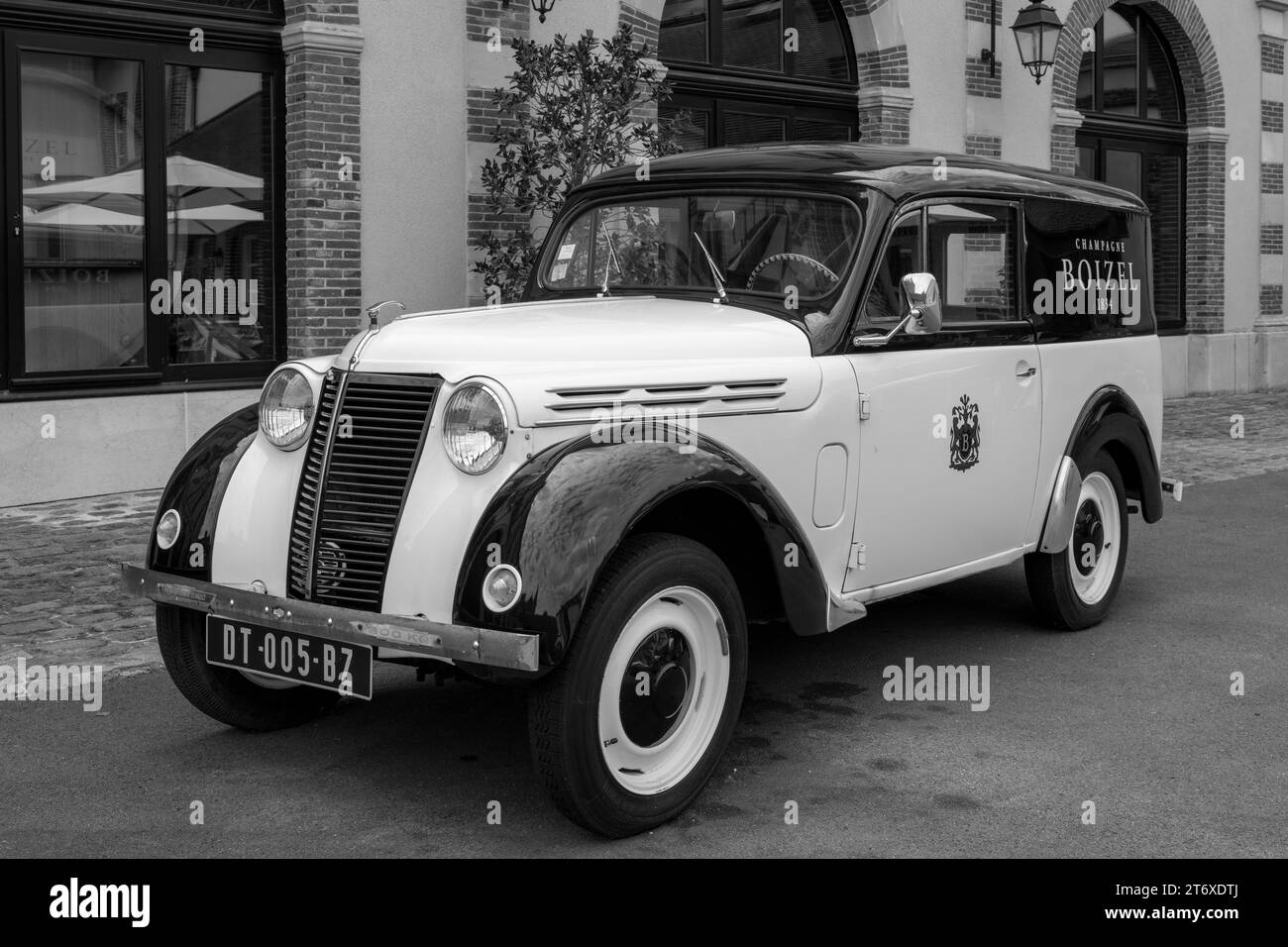 Old French vehicle on display at the Boizel Champagne Chateau, Avenue de Champagne, Epernay, France. Stock Photo